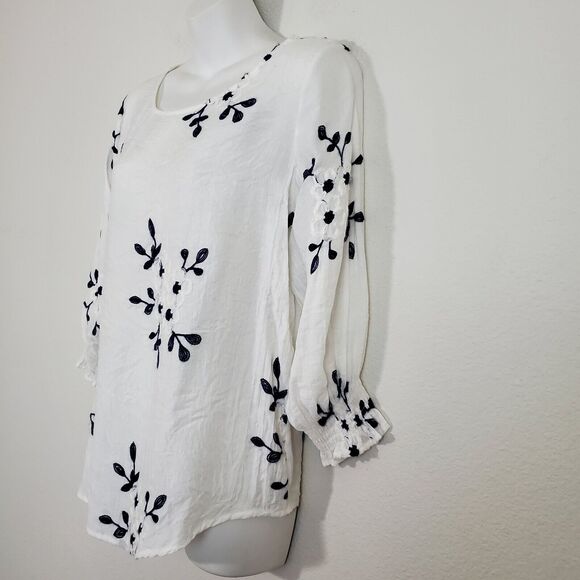 Kindred Top Large White Floral Embroidery Boho Peasant Cottagecore Gauzy Flowy - Picture 6 of 9